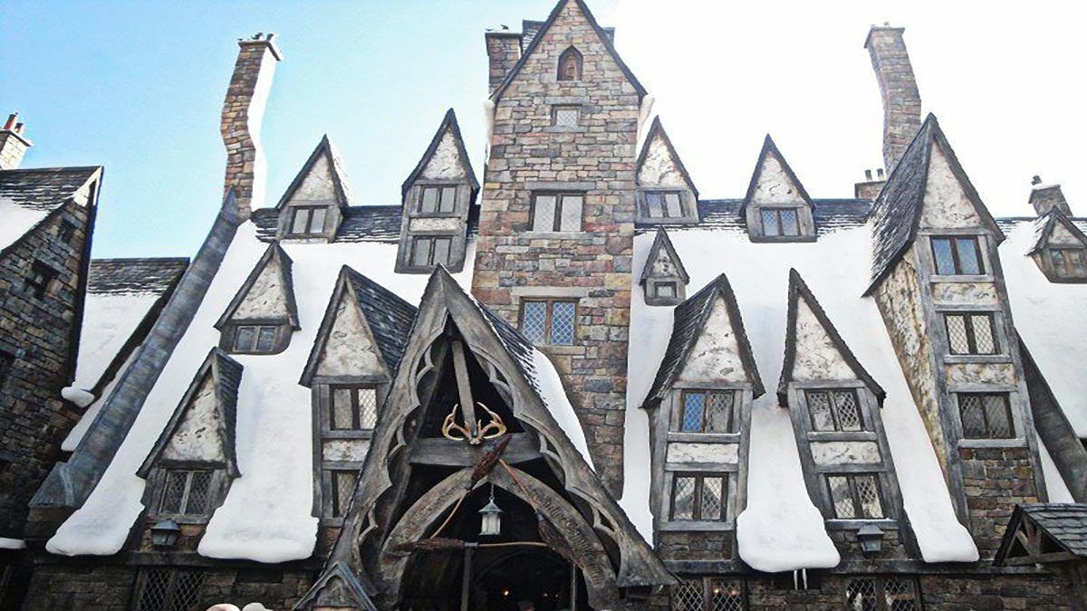Exterior view of Three Broomsticks™ in Hogsmeade™ Islands of Adventure in Orlando, Florida, USA